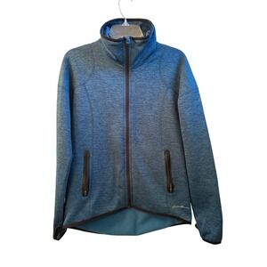 Eddie Bauer Full Zip Jacket Marled Blue Black Pockets Thumbhole Activewear Sz XS